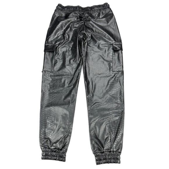 BOMBSHELL Sportswear Liquid Faux Leather Scrunch Butt Cargos Size Small Black - Picture 9 of 10